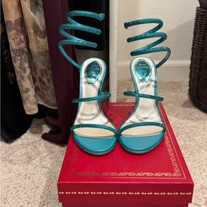 Rene Caovilla Turquoise Spiral Strap Heels